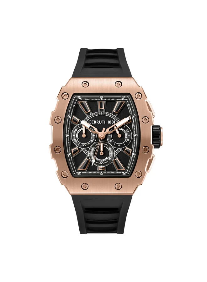 Gubbio Black Dial Silicone Strap Chronograph Watch for Men, 43.5mm